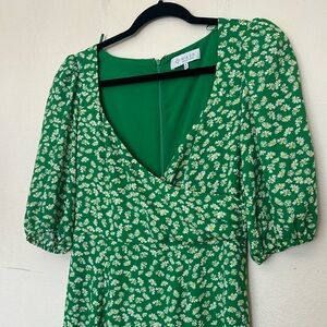 Wayf Green Floral Daisy Puff Sleeve Midi Dress